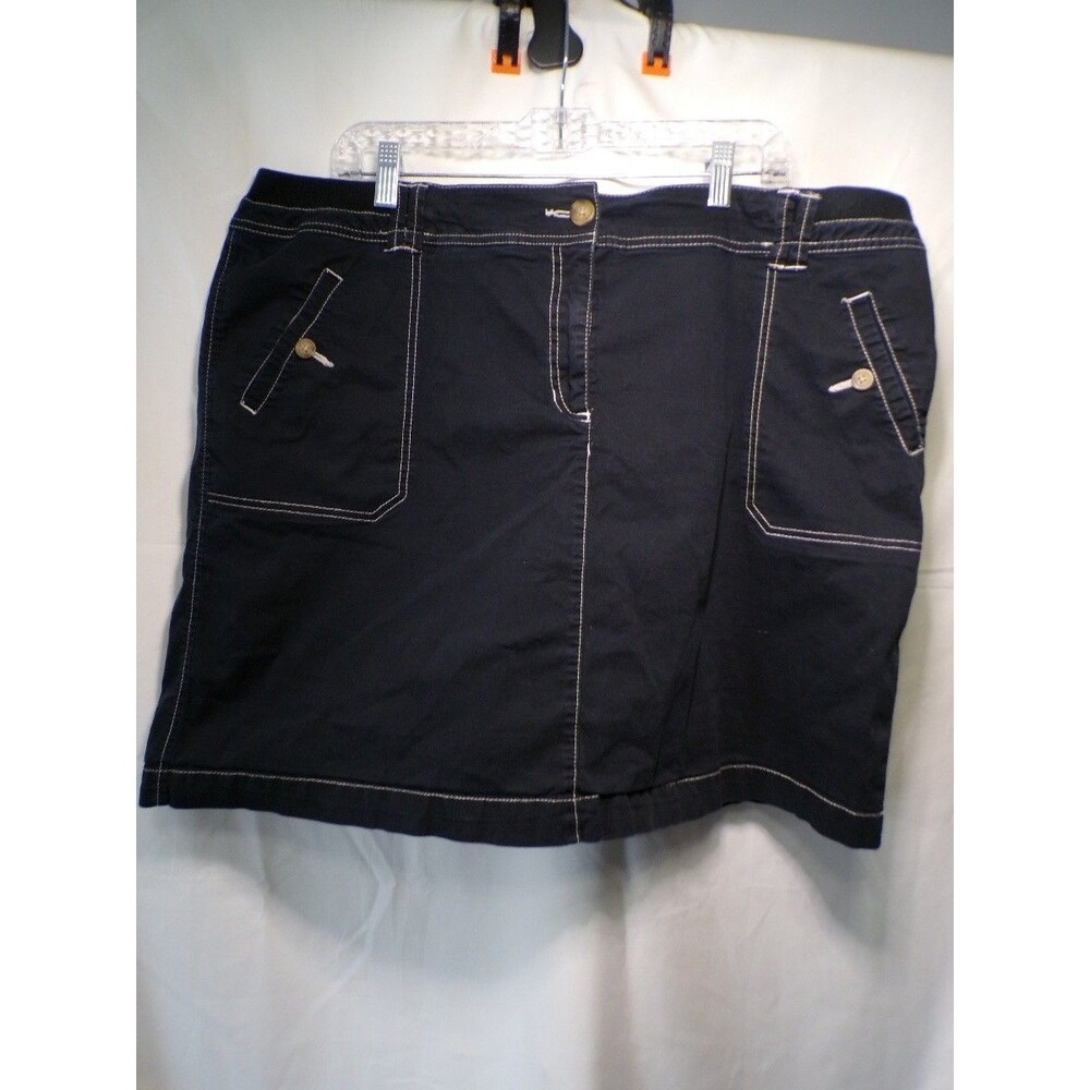 Karen Scott Women's 20W Black Cargo Skort Cotton Stretch Contrast Stitch